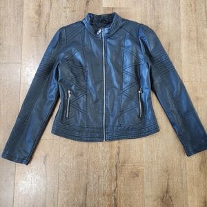 Made by Johnny women's black faux leather moto jacket size large